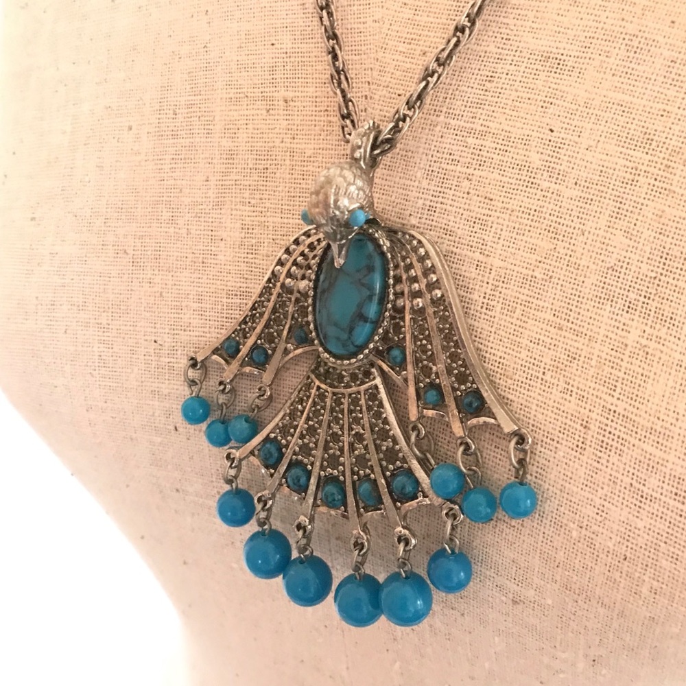 Statement Necklace Vintage Turquoise Phoenix Bird - Picture 3 of 8